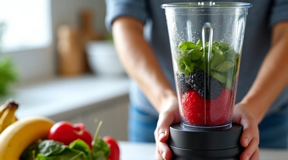 A person preparing a healthy smoothie with fresh fruits, symbolizing healthy habits.