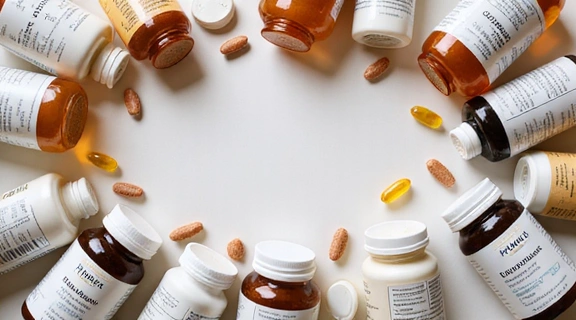 A collection of various vitamins and supplements, symbolizing nutritional support.